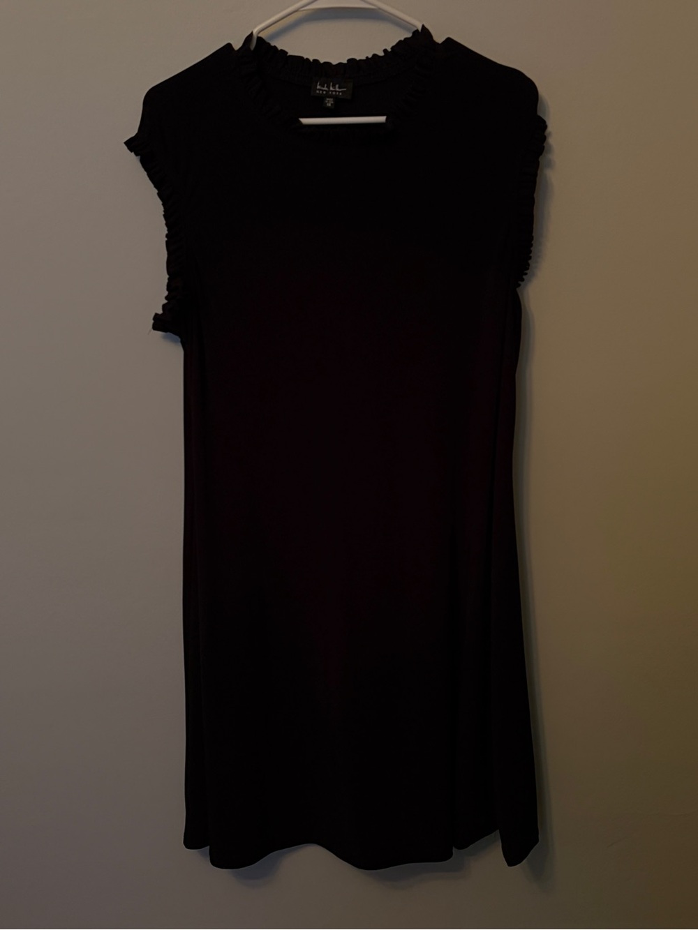 Nicole Miller Black Sleeveless Ruffle-Trim Mini Dress